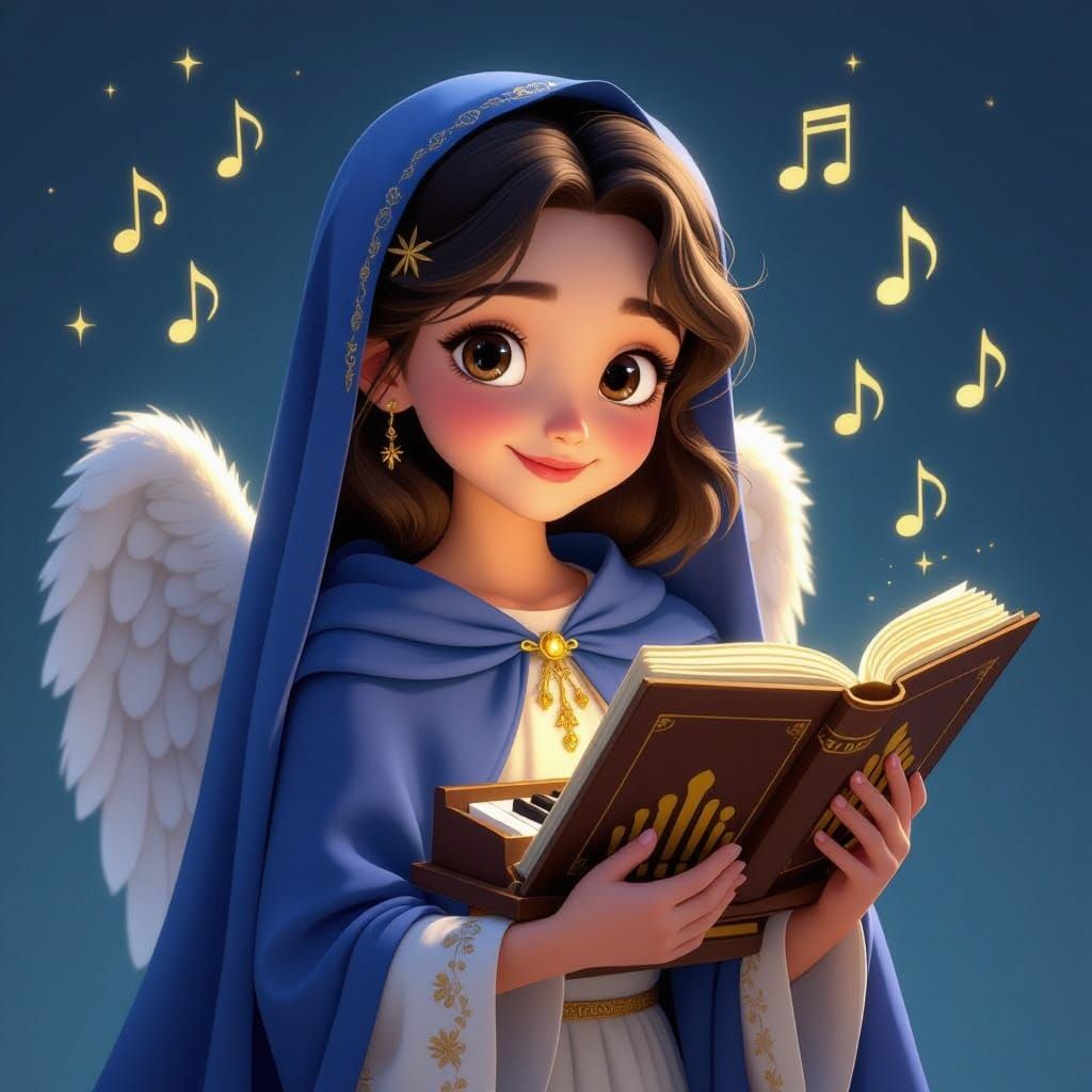 Disney Pixar Style Saint Cecilia With Pipe Organ