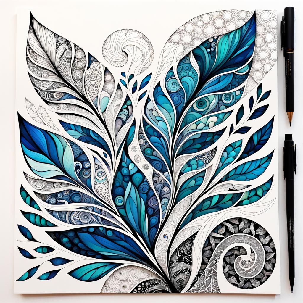 Zen Circle of Interwoven Leaves in Zentangle Style