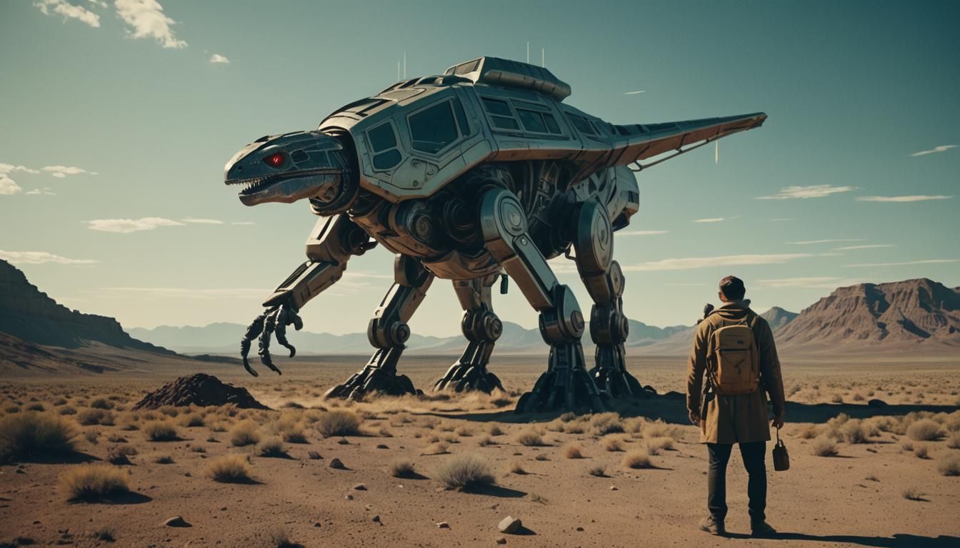 Dramatic Retrofuturistic Scene with Cinematic Lighting