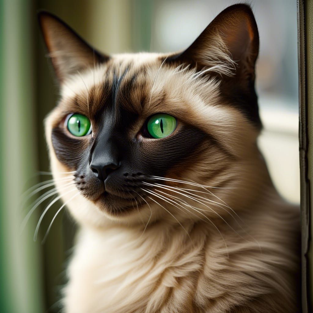 Siamese Cat Portrait with Green Eyes