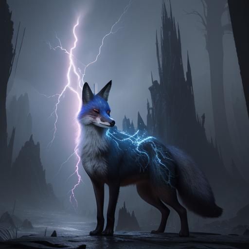 Mystical Fox with Dark Magic Lightning