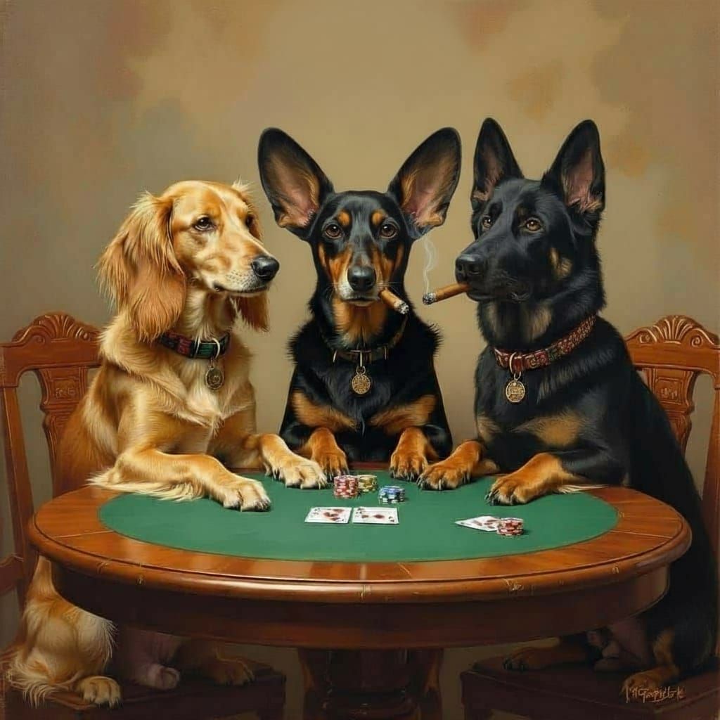 Dogs Play Poker: Pharaoh Hound, Dachshund, German Shepherd