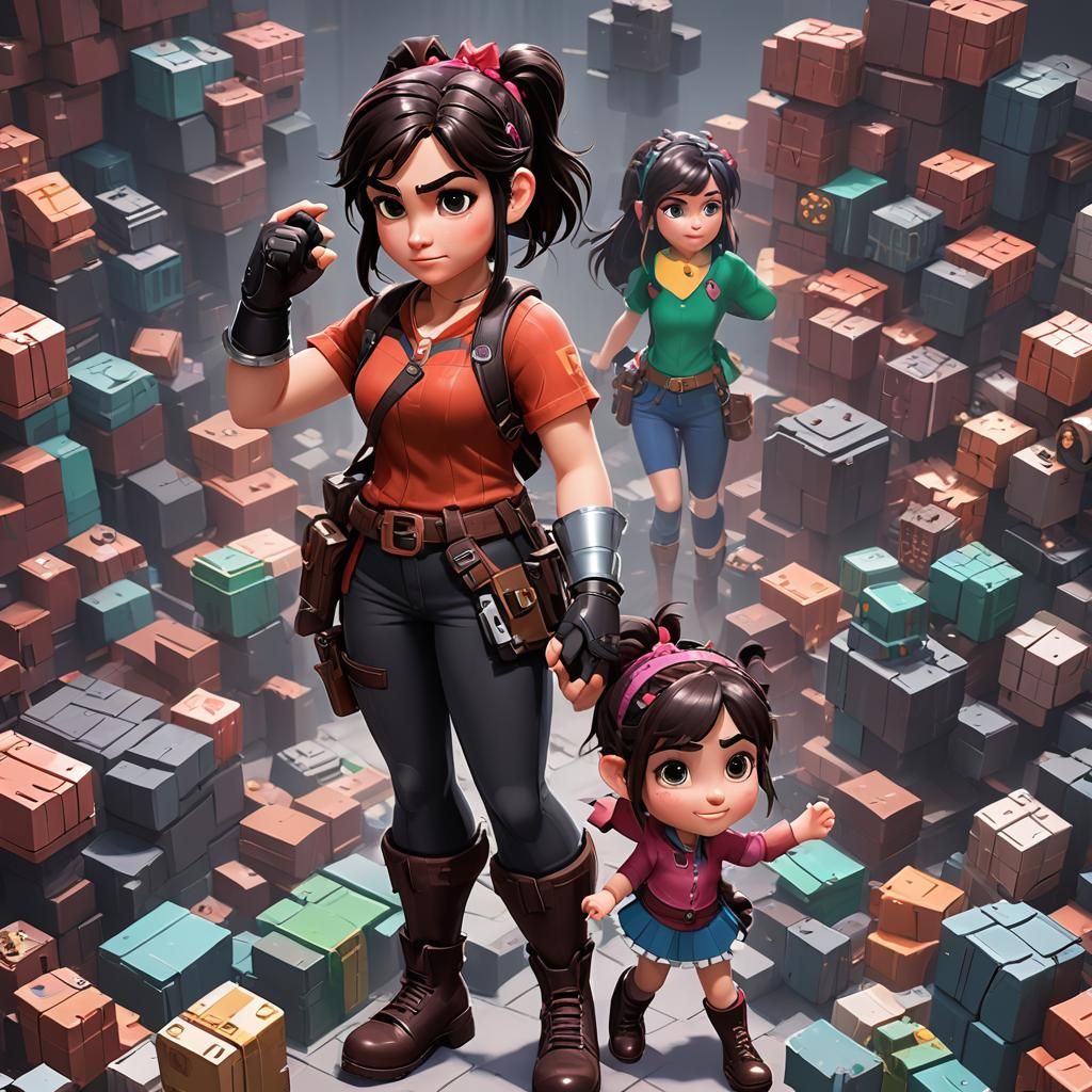 Vibrant 3D Anime Art of Wreck it Ralph and Vanellope