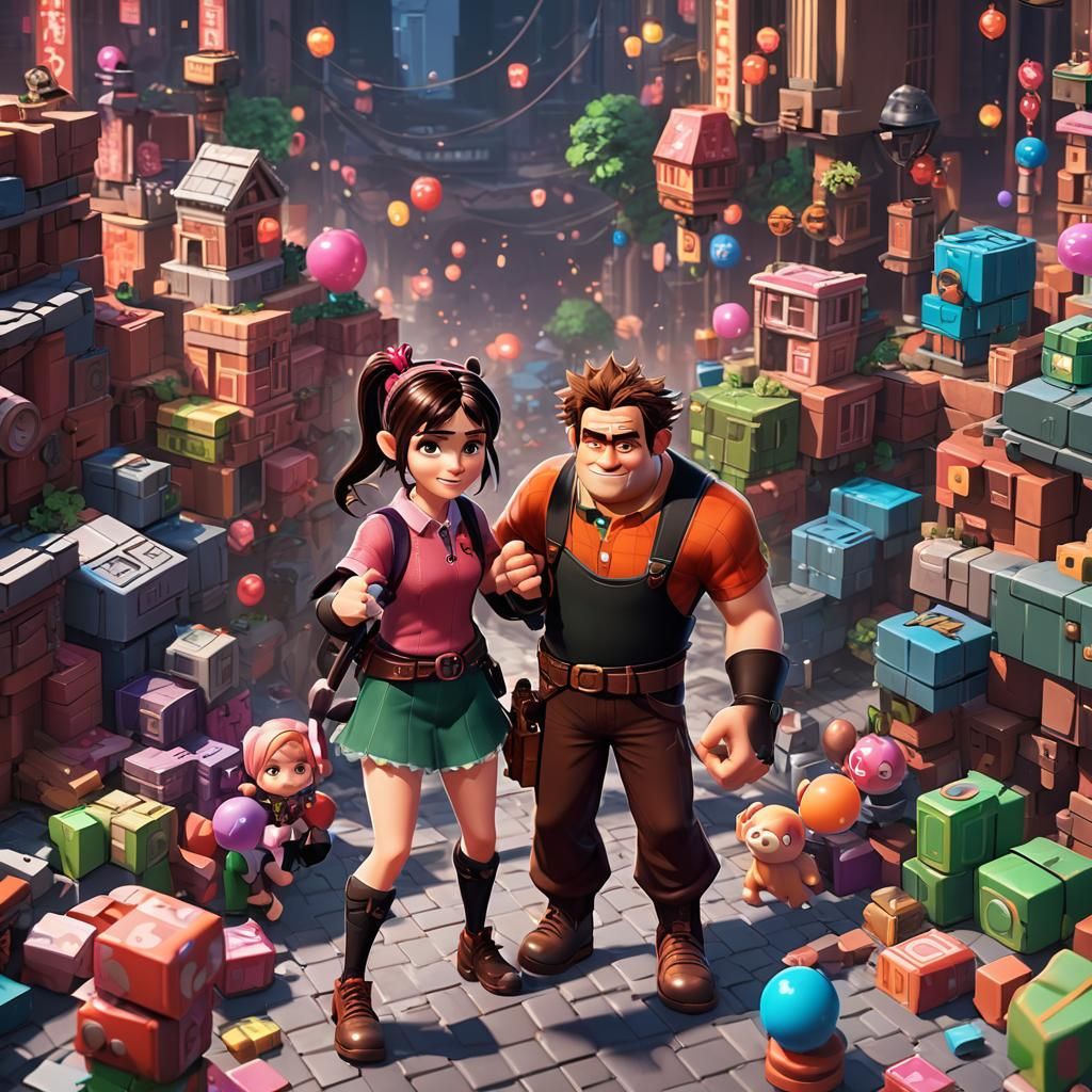 Vibrant Wreck it Ralph and Vanellope Concept Art in Anime St...