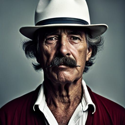 Spanish Man Portrait with Moustache in 1970s Style