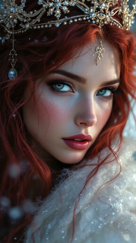 Winter Queen Portrait with Iridescent Fabric, Hyperrealistic...