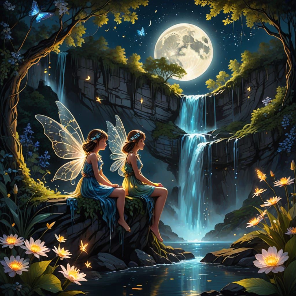 Fairies Under Starlight in Vibrant Digital Art