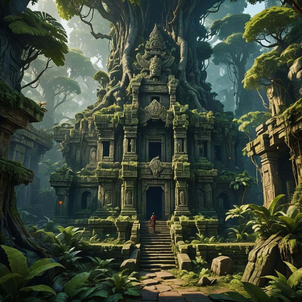 Detailed Jungle Temple Matte Painting in 8K