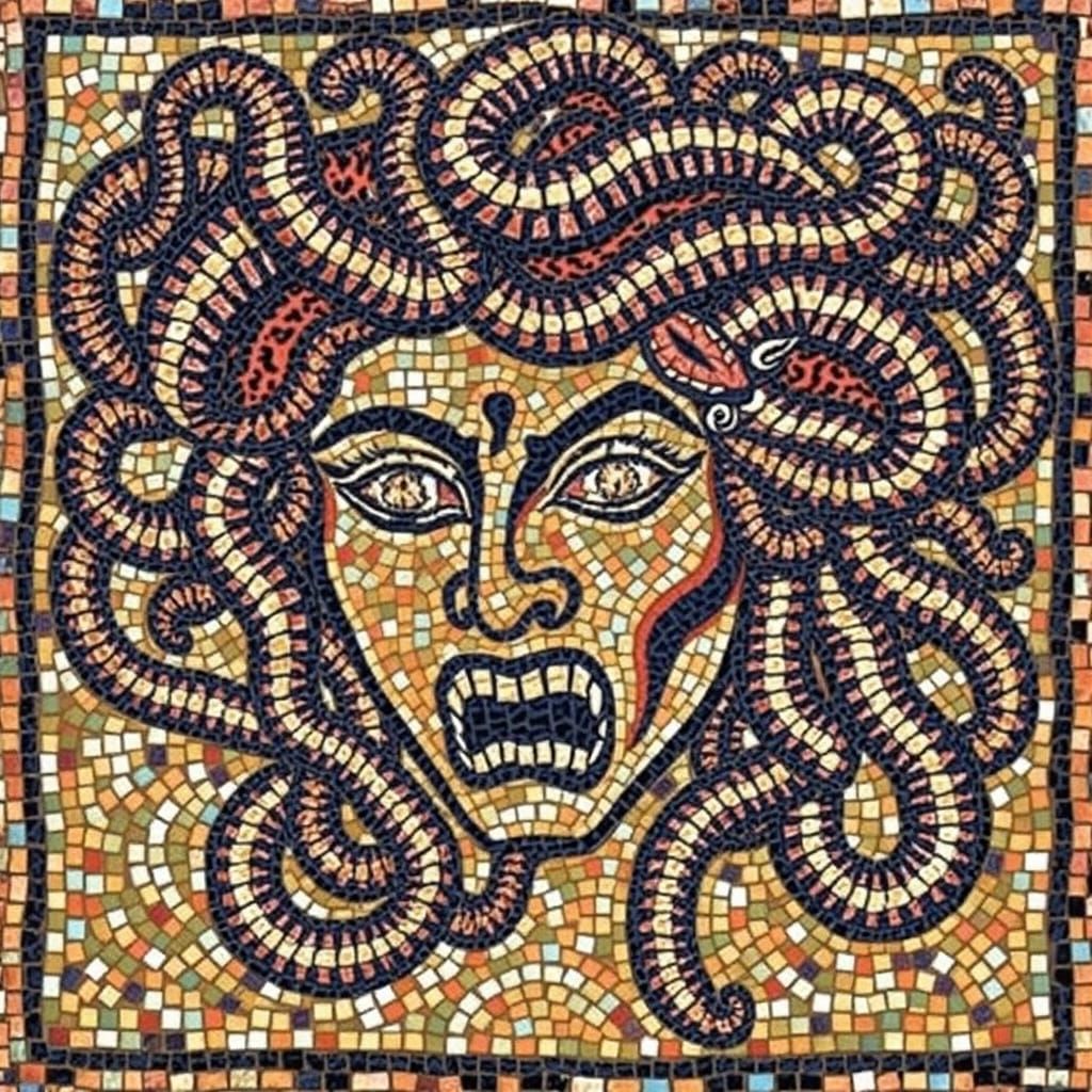 Medusa in Ancient Greek Mosaic Style