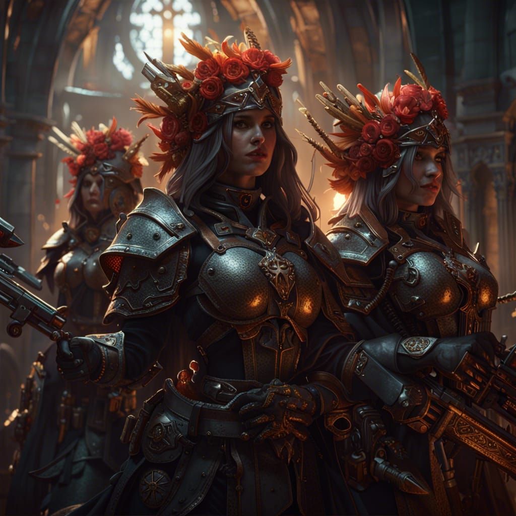 Sisters of Battle in Dark Fantasy Style