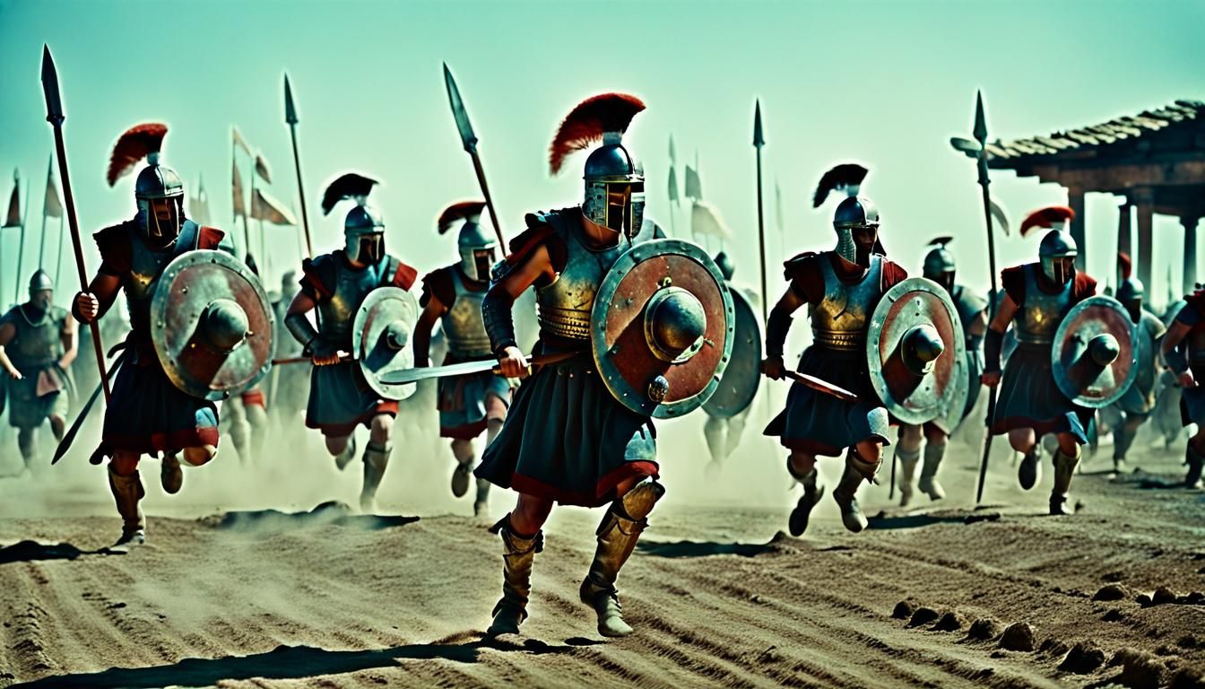 Epic Roman Gladiators Battlefield in Abstract Style