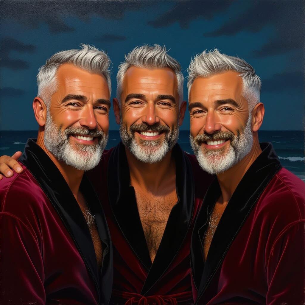 Handsome Men by the Sea in Impressionist Style