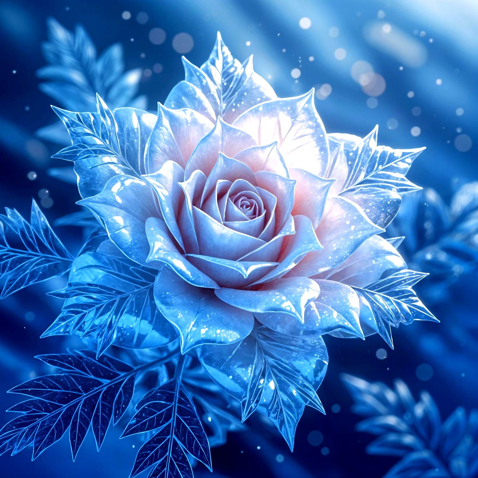 Detailed Ice Rose with Frost and Snow
