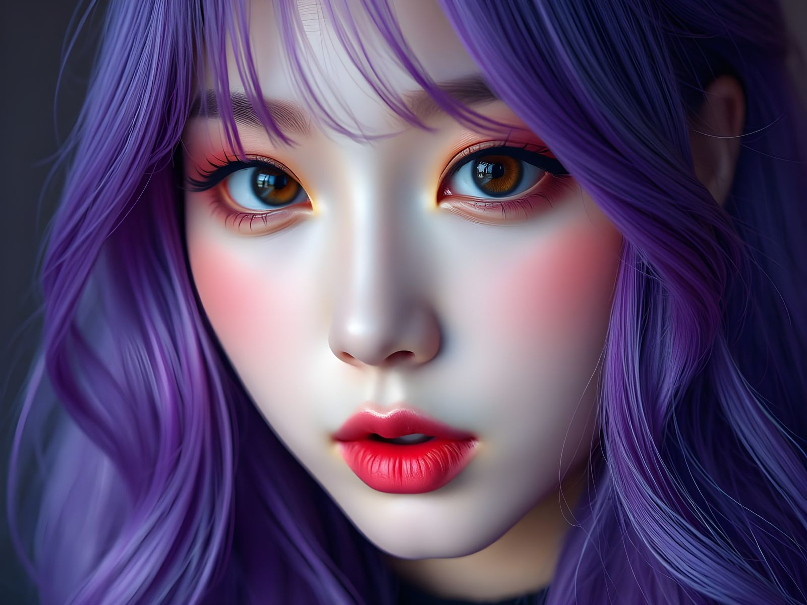 Photorealistic Portrait of a Kpop Star with Purple Hair