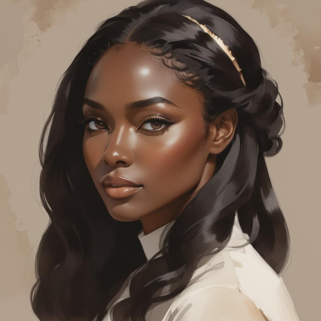 Radiant Portrait of Woman in Watercolor Sketch Style