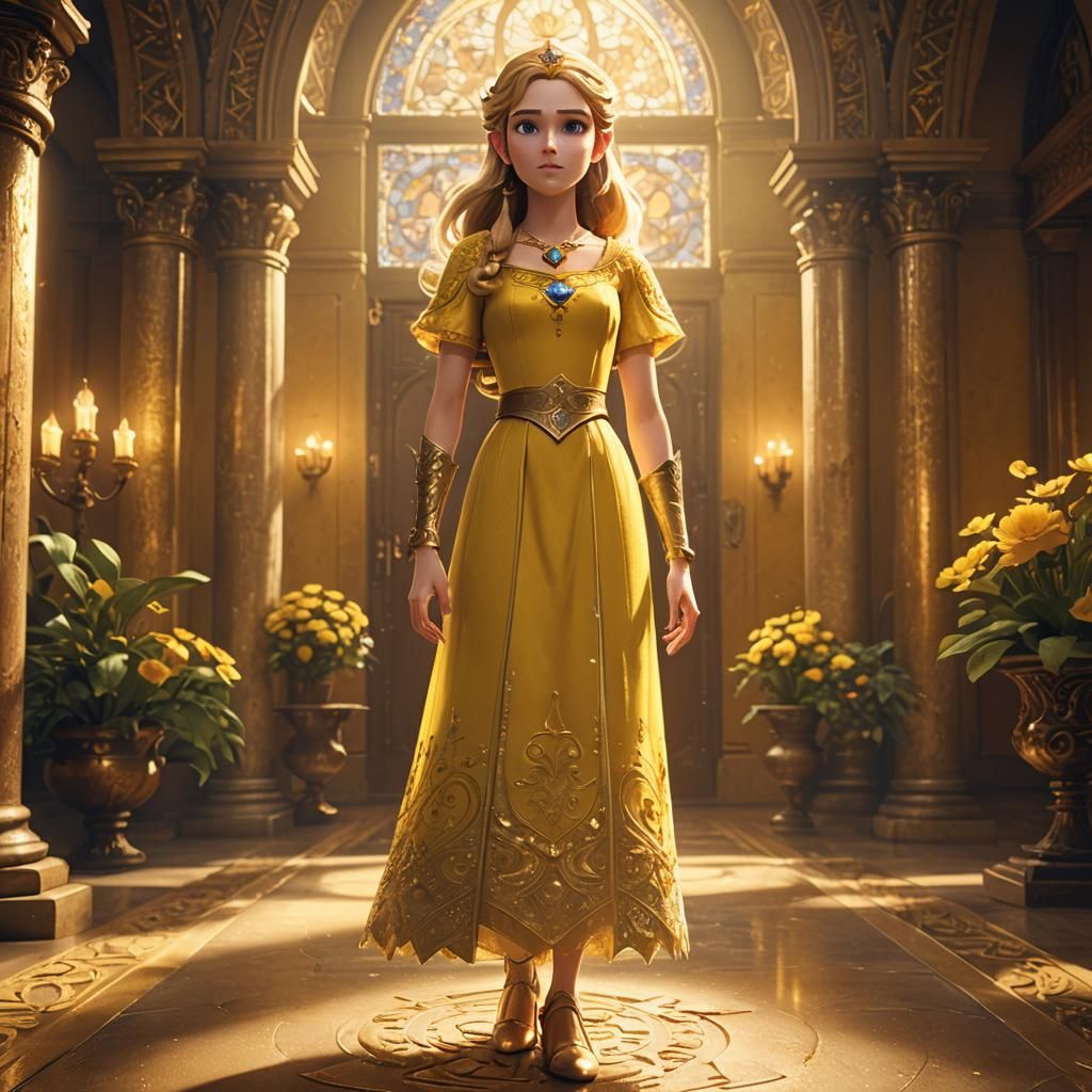 Zelda in Belle Dress: Pixar-Style 3D Render
