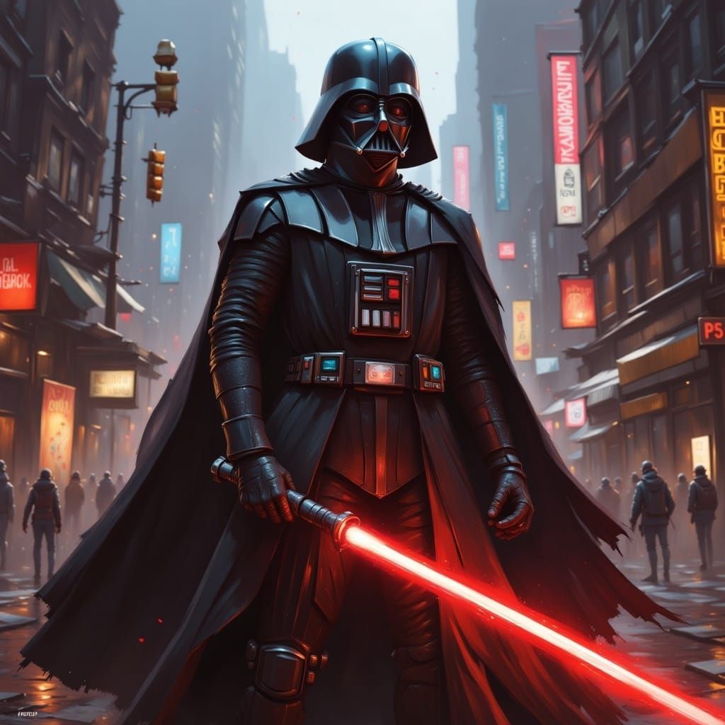Darth Vader with Lightsaber in Epic Scene