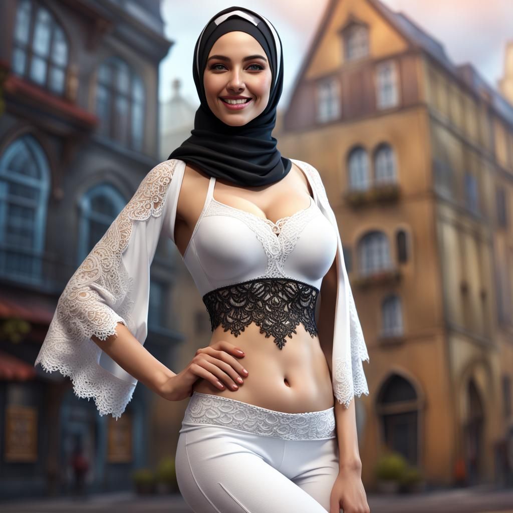 Young Woman in Hijab Smiling, Detailed Matte Painting