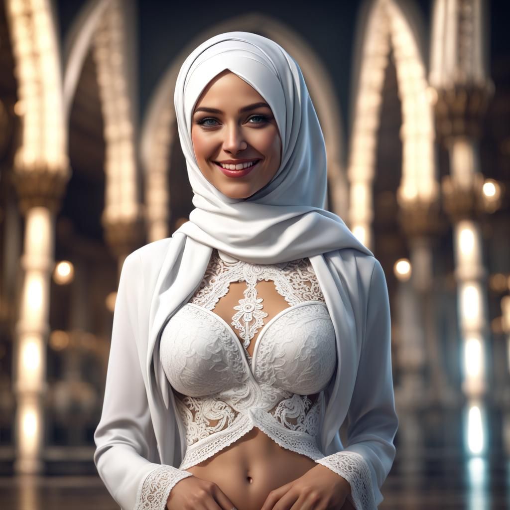Smiling Woman in Hijab: Realistic Digital Matte Painting