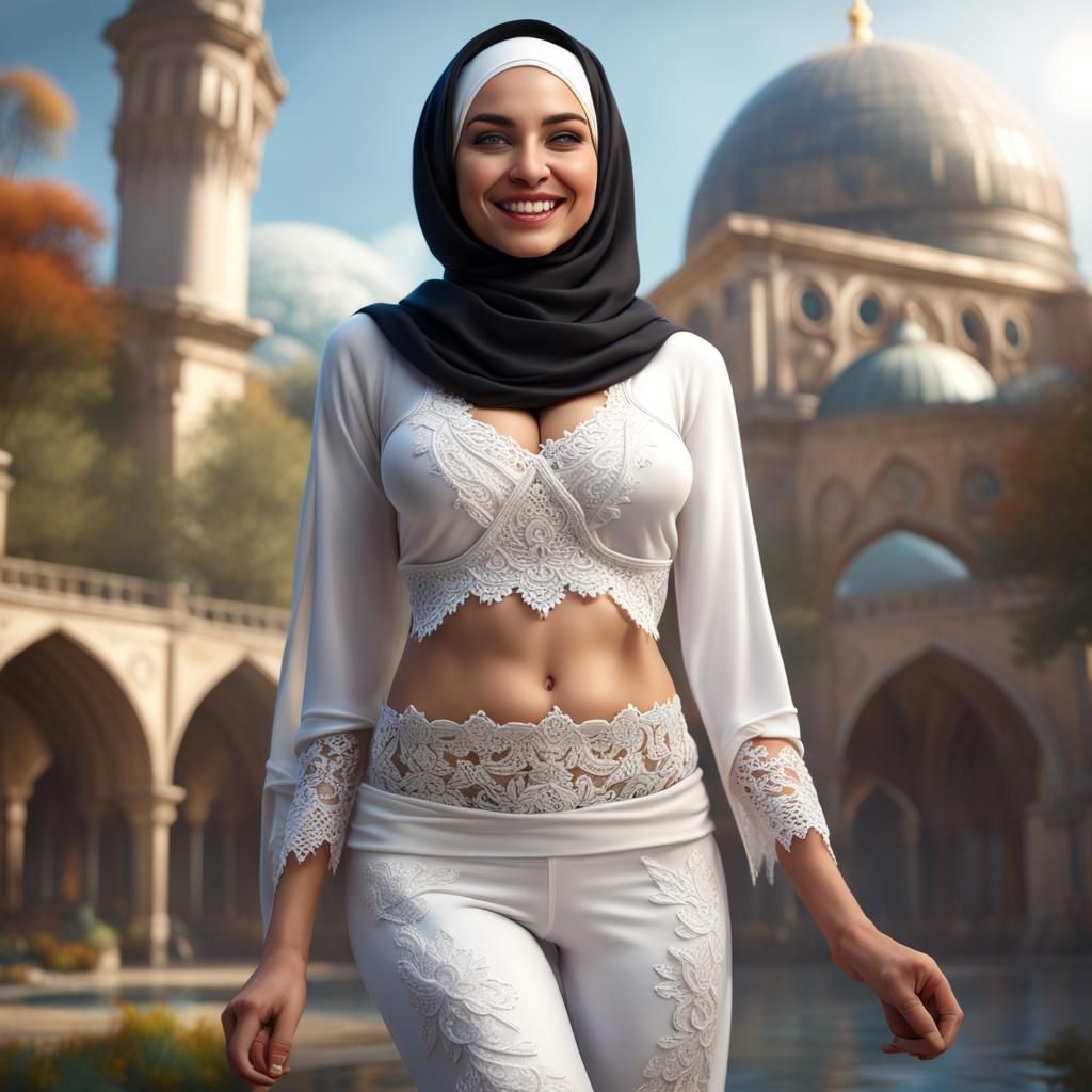 Young Woman in Hijab and Heels: Detailed Digital Art