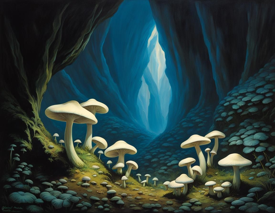 Glowing Mushrooms in a Dark Fantasy Cave