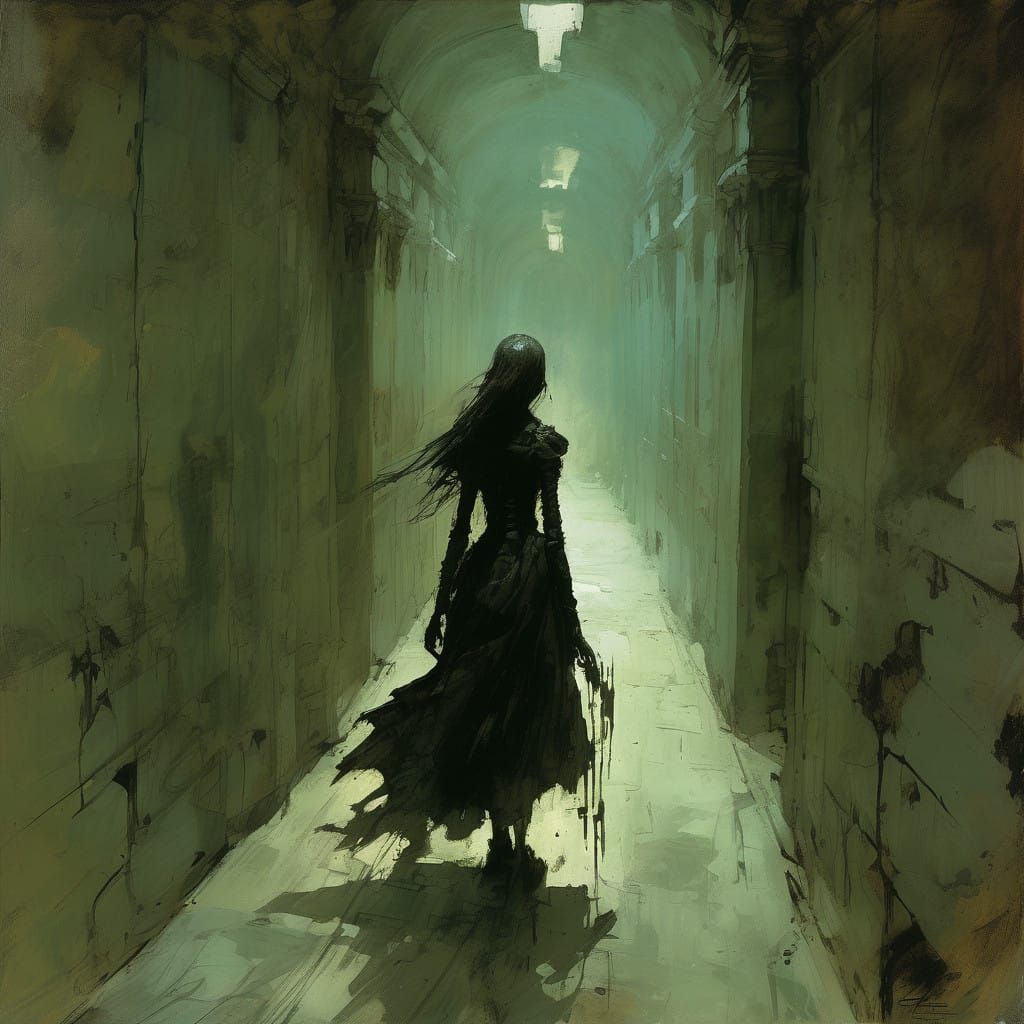 Eerie Victorian Woman Flees Dark, Crumbling Corridor in Haun...