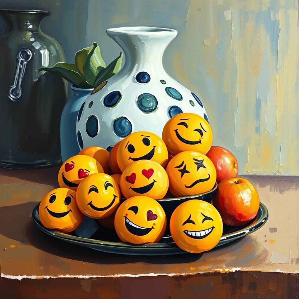 Emoji Still Life in Post-Impressionist Style