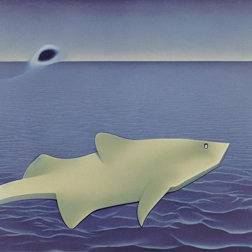 Sleepwalking Shark Wagging Tail: Surrealist Painting