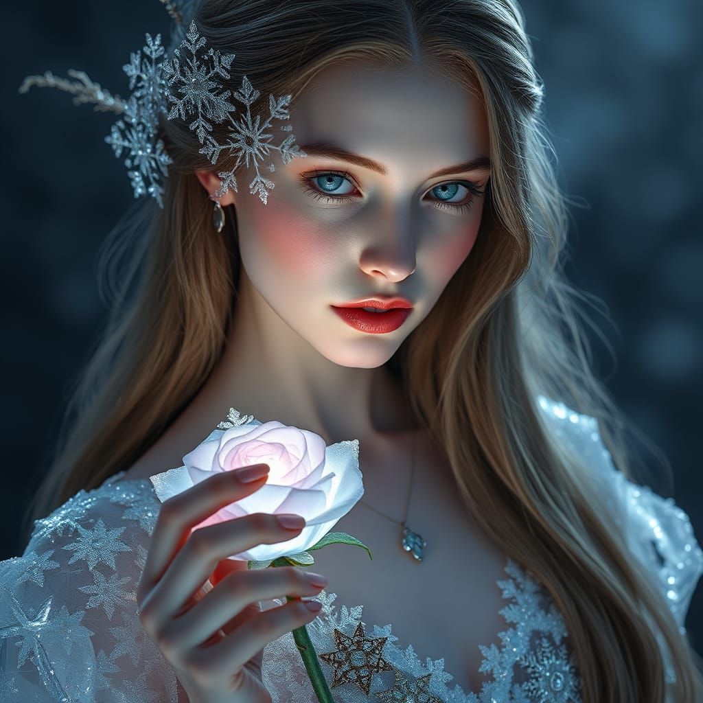 Crystalline Rose: Art Nouveau Winter Portrait