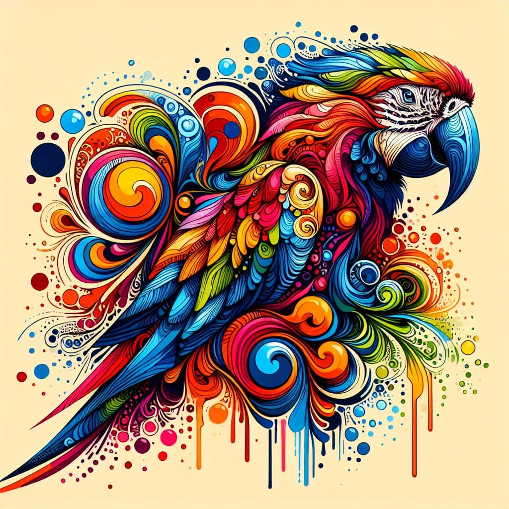 Abstract Parrot in Street Art Style with Zentangle Patterns