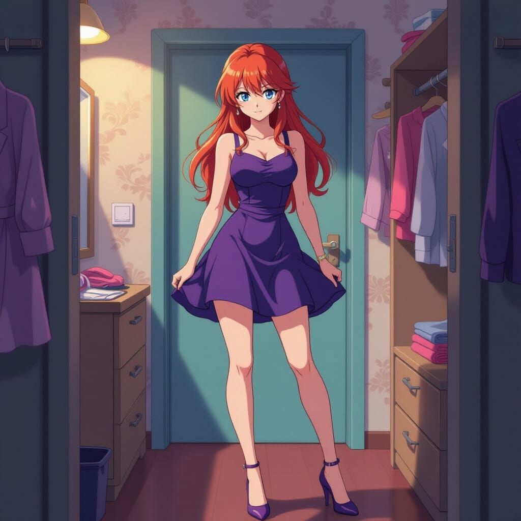 Red-Haired Spy Searches Dressing Room: Anime Style