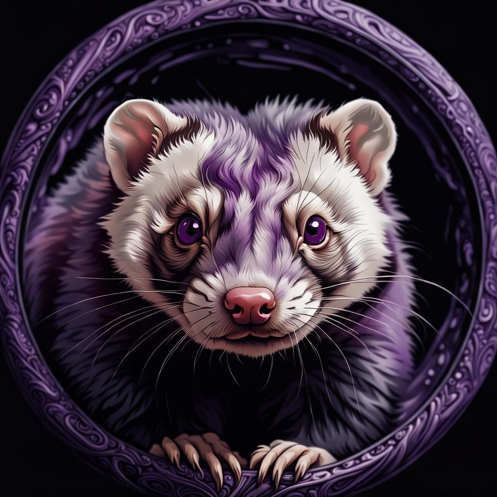 Detailed Purple Ferret in Abstract Art