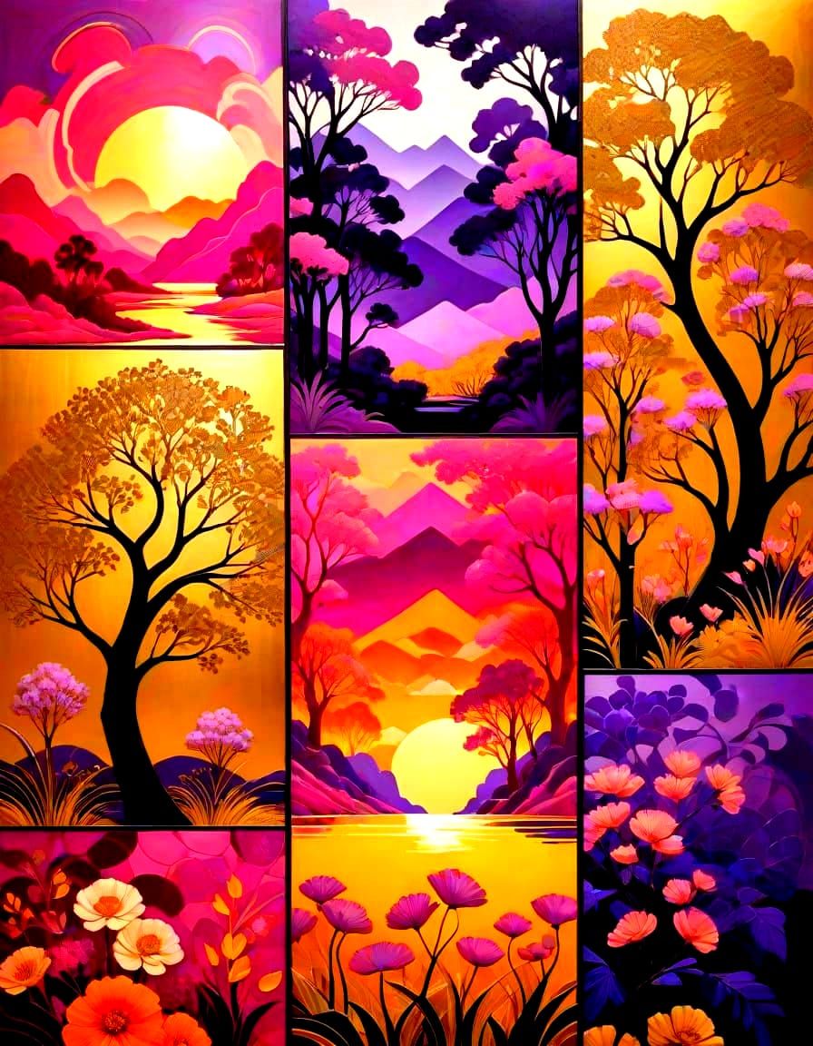 Vibrant Art Deco Landscape Unfolds in Geometric Harmony