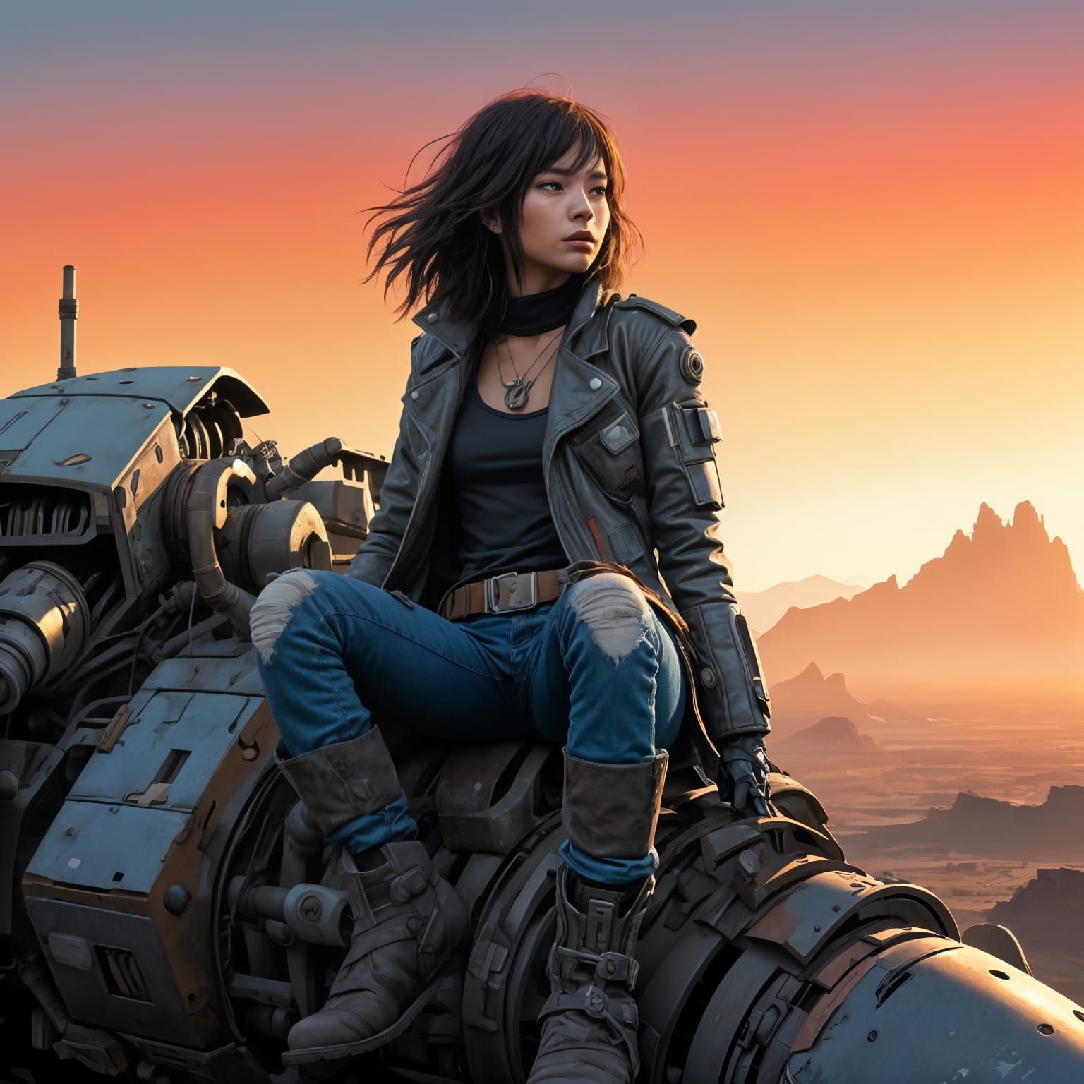 Futuristic Space Emo on Mech Shoulders