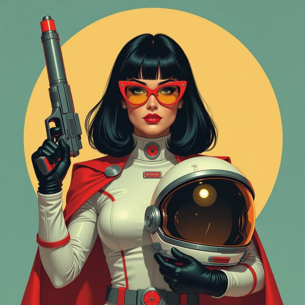 Retrofuturistic Astronaut with Ray Gun in Matte Painting Sty...