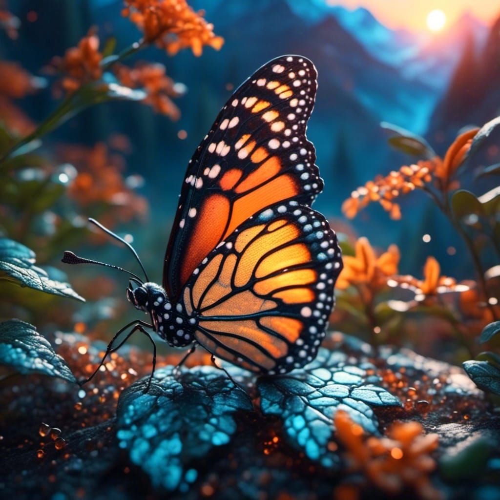 Monarch Butterfly Shimmers in Morning Sunlight