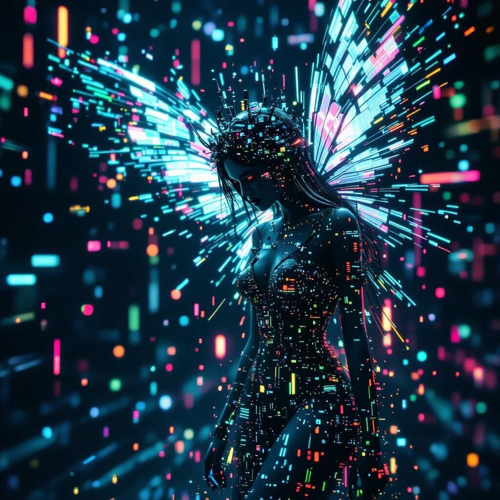 Digital Void Fairy in Glitchcore Aesthetic