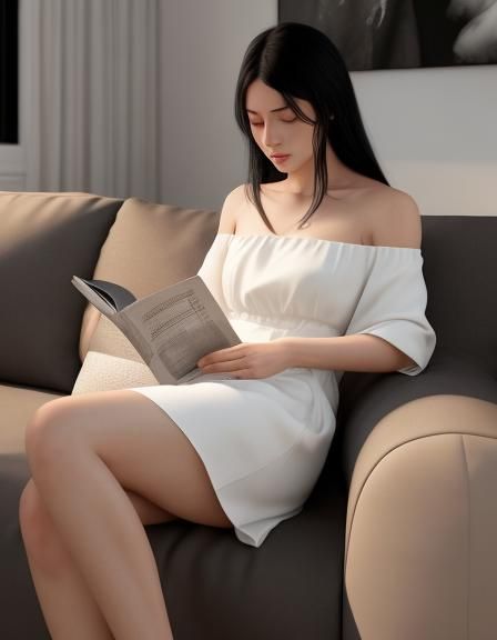 Lonely Woman Reading with Cats in Morandi Colors