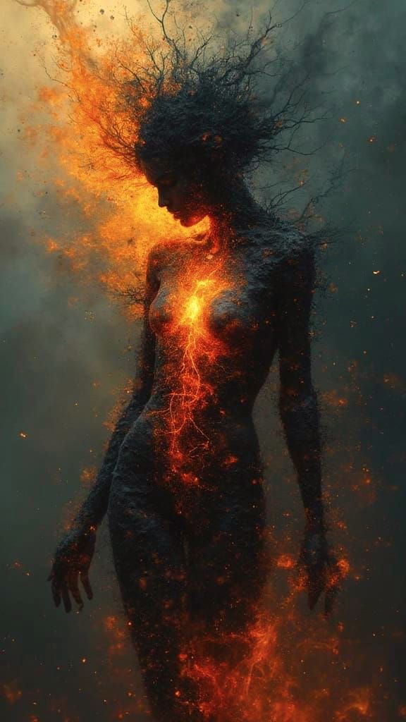 Abstract Woman With Glowing Nebulae Soul and Heart