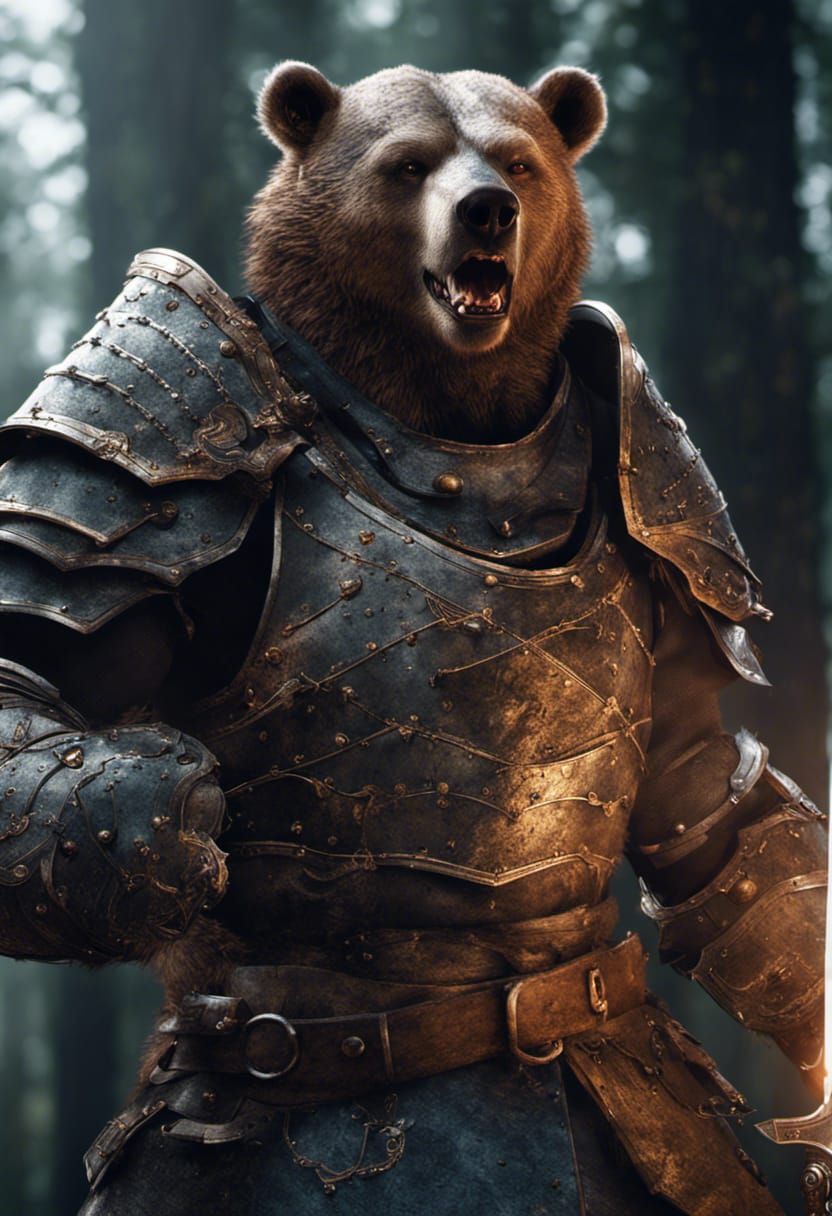 Armored Bear Warrior Portrait in High Resolution