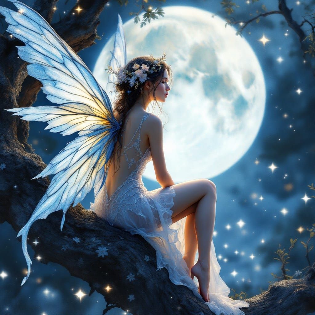 Ethereal Fairy Basks Under the Full Moon