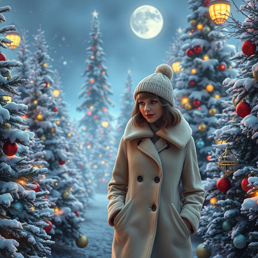 Magical Christmas Tree Farm in Matte Painting Style