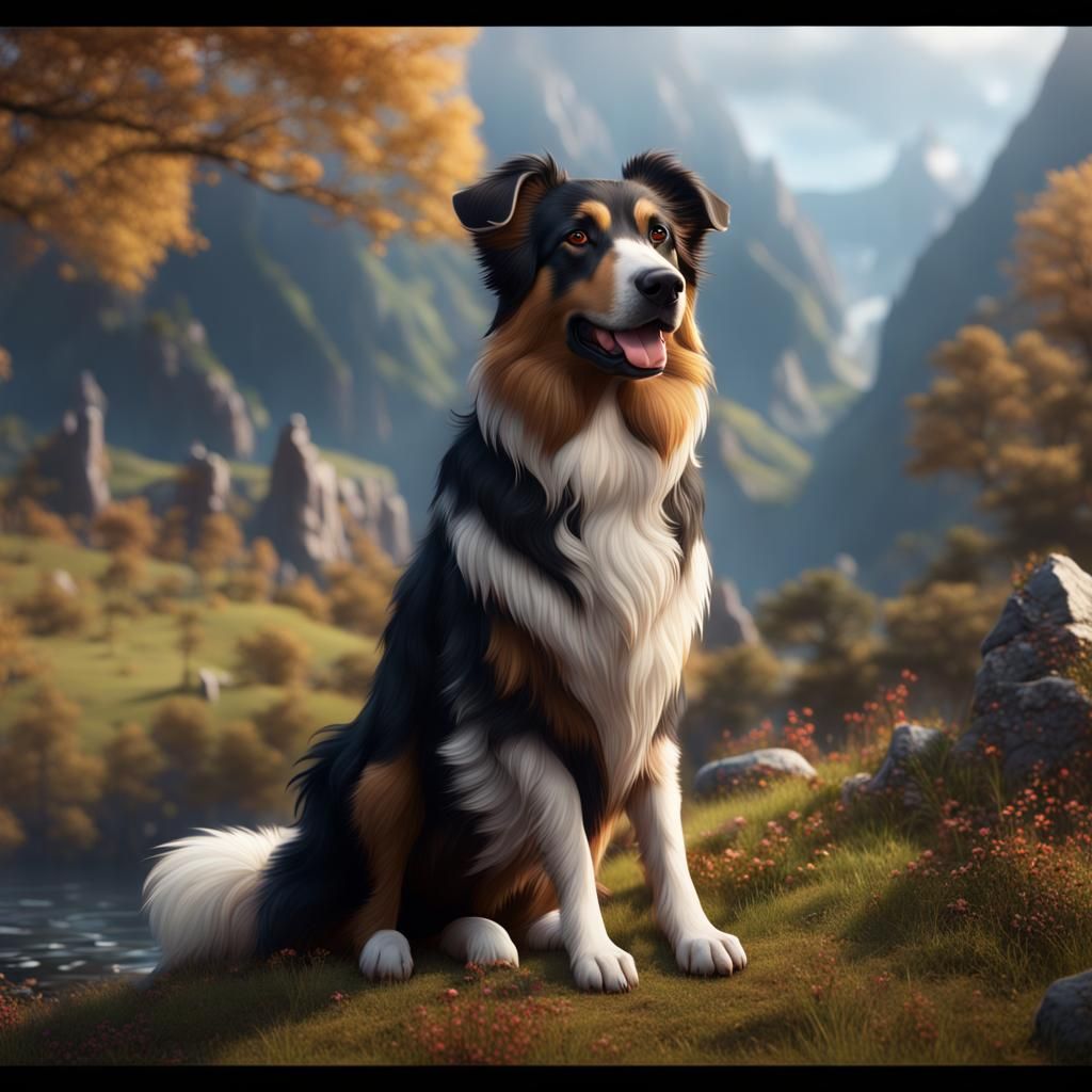 Cute Austrian Shepherd: Detailed Matte Painting