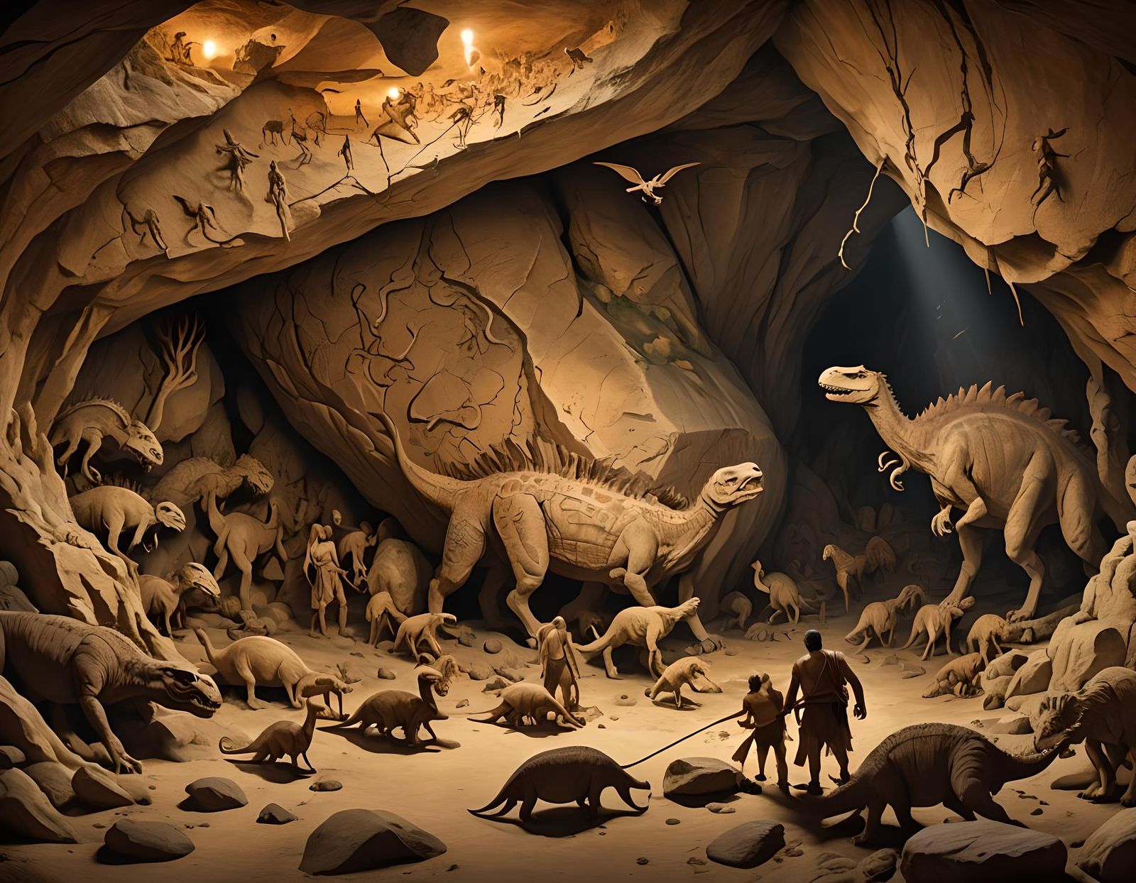 Stone Age Man Painting Dinosaur Cave Art