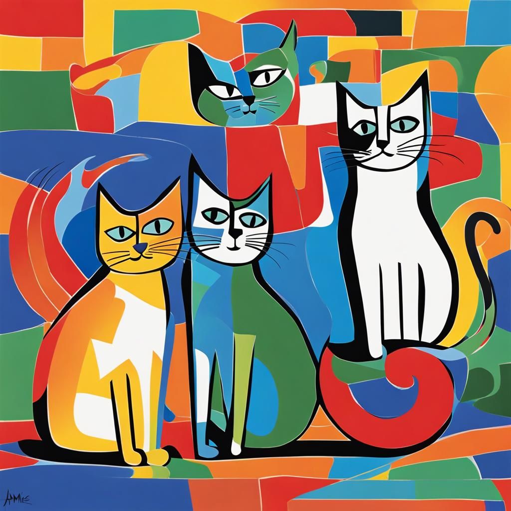 Cubist Cats in Style of Henri Matisse