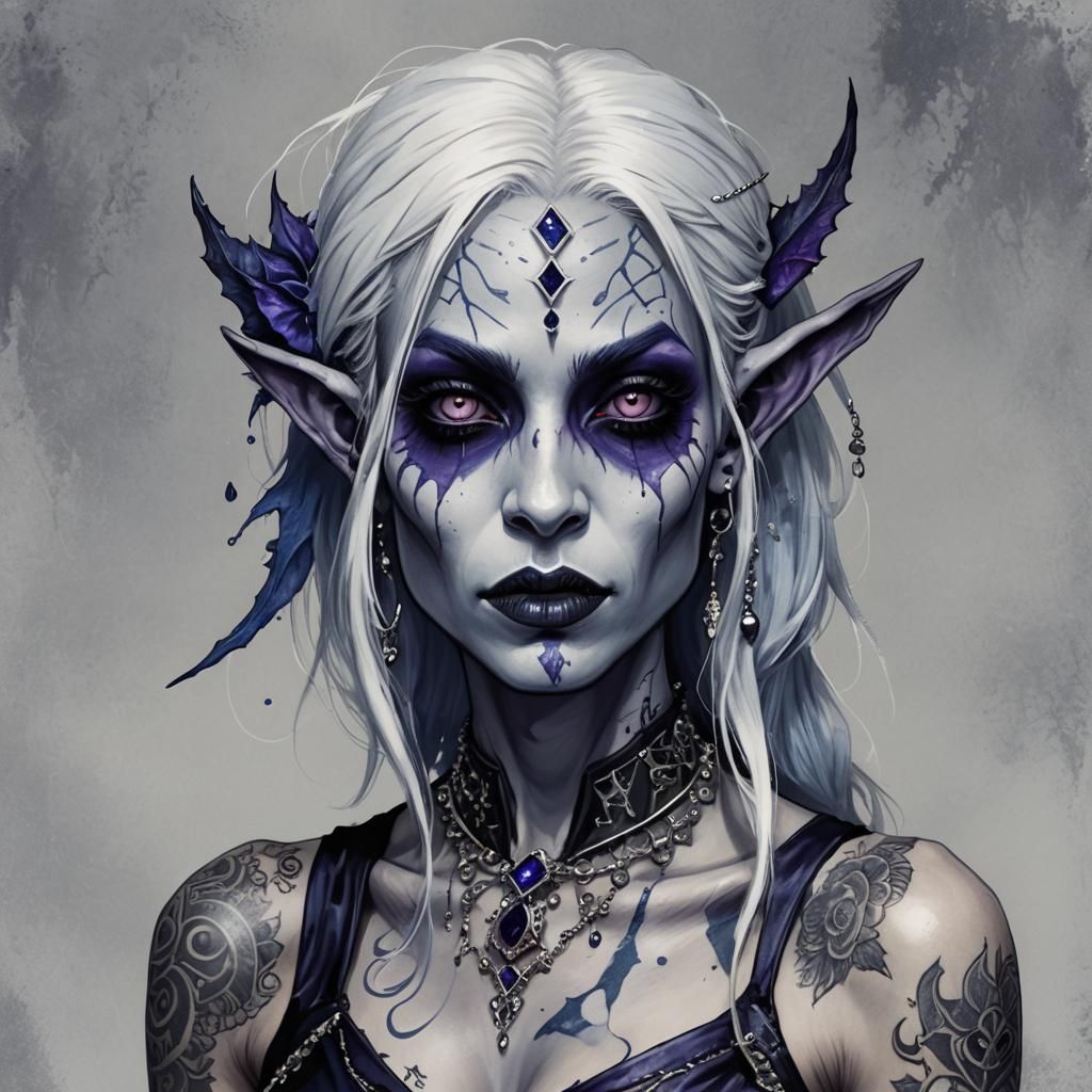 Decayed Drow-Vampire Elf in Gothic-Punk Style