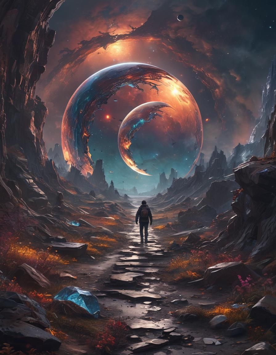 Broken Glass Planet in Surreal Galaxy