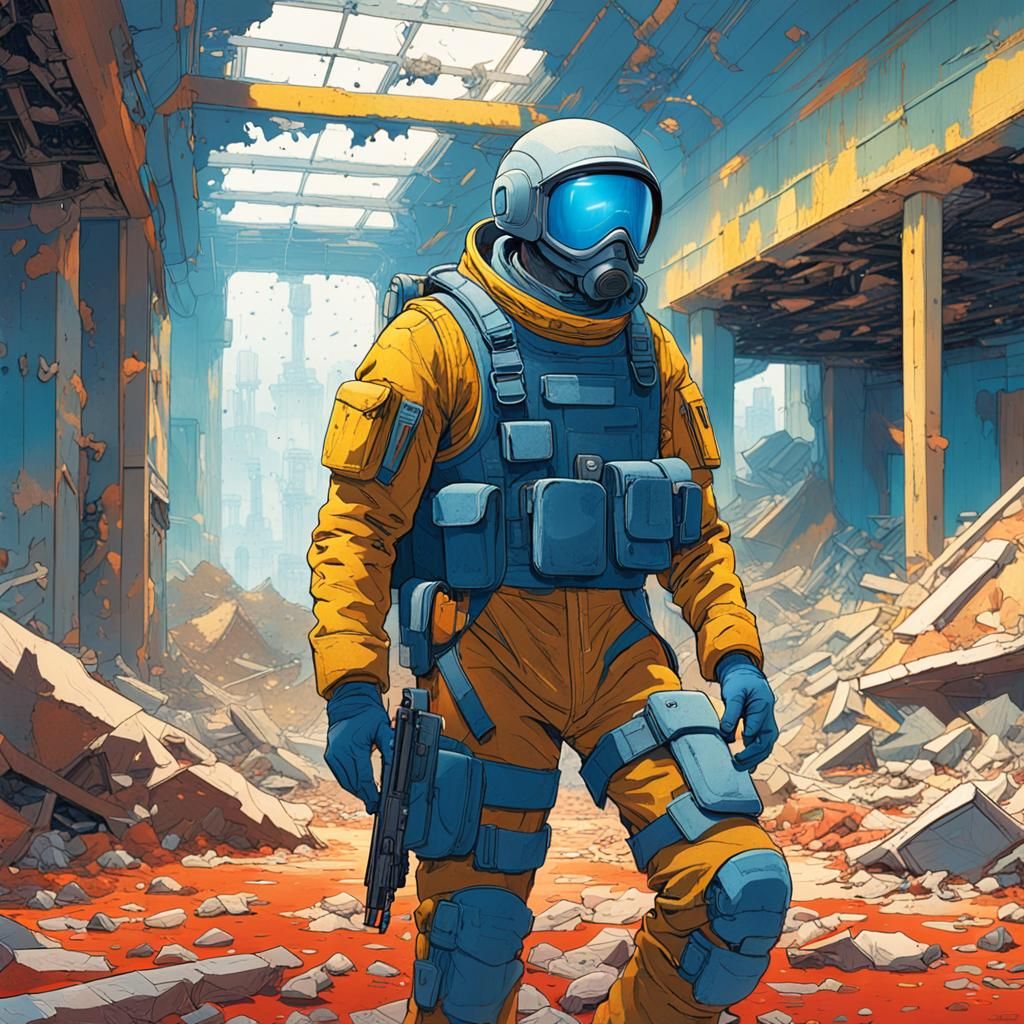 Moebius-Inspired Sci-Fi Power Suit in Ruins