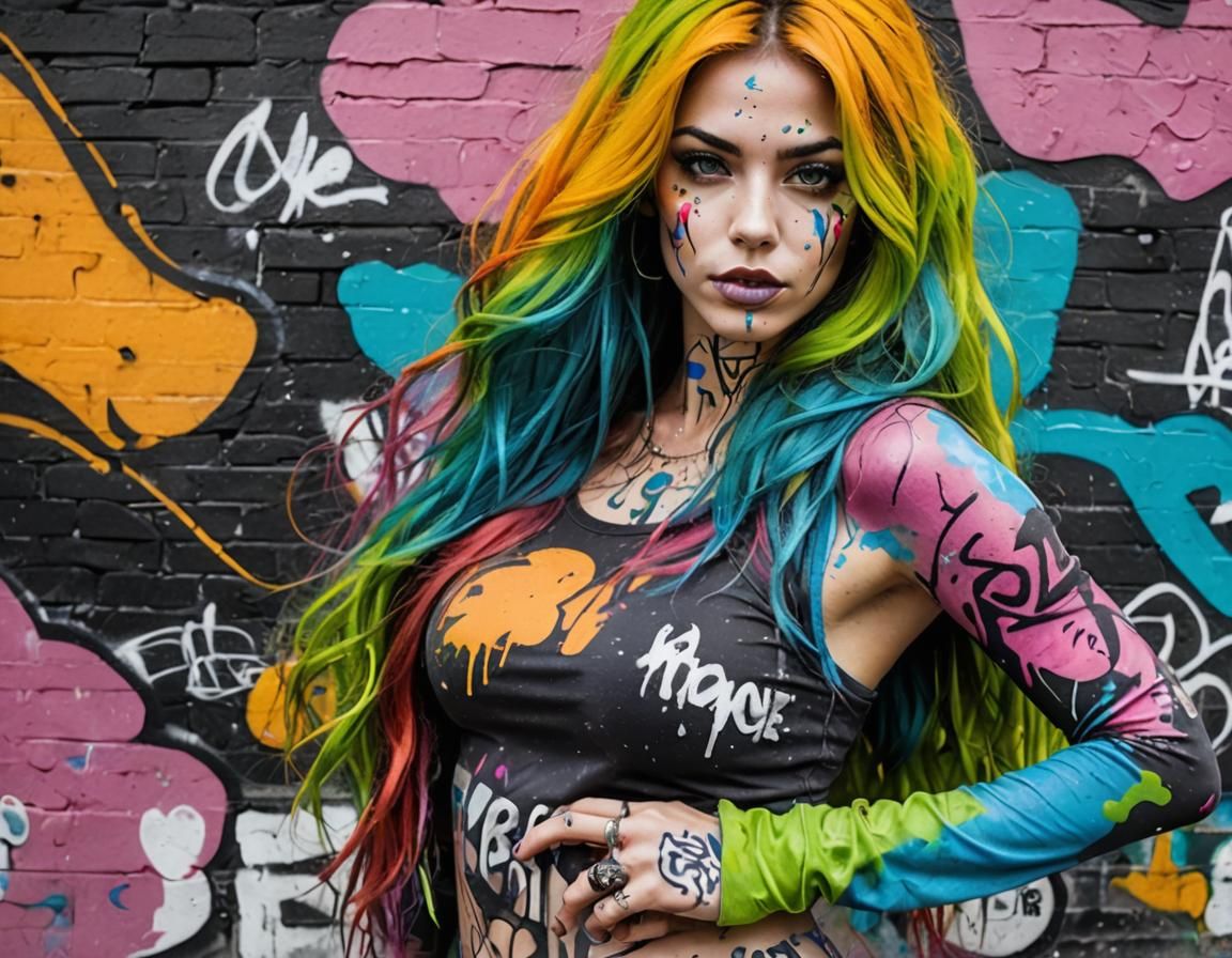 Graffiti Woman in Watercolor Splash Background