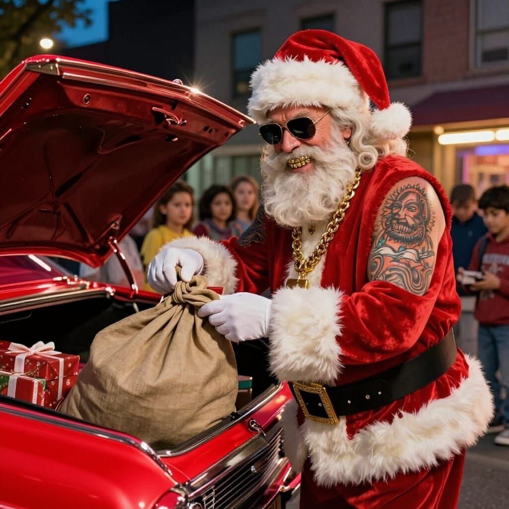 Gansta Santa with Gold Chains and Sunglasses